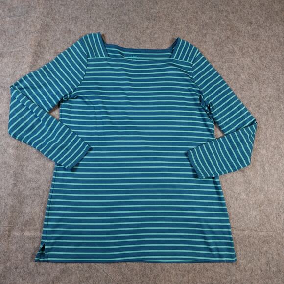 L.L. Bean Tops - LL Bean Top Womens‎ Medium Square Neck Striped Blue Green Long Sleeve Knit